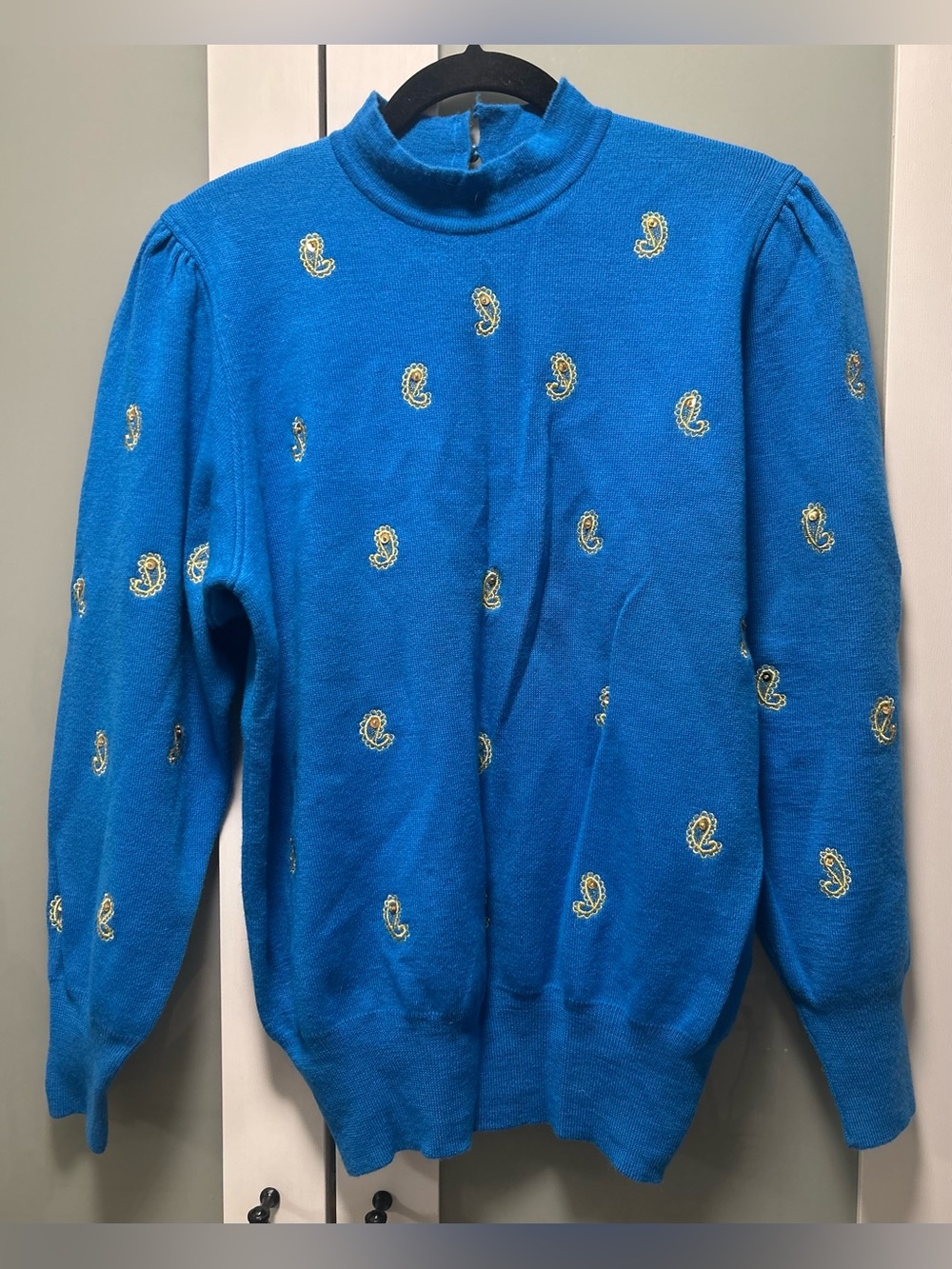 Vintage Carlos Arias For S.S.G Blue Paisley Pattern Crewneck Sweater Size Medium